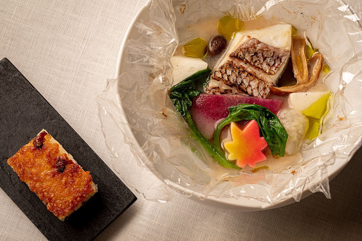 紅葉鯛と秋野菜の包み焼　深川飯のガレット　イメージ