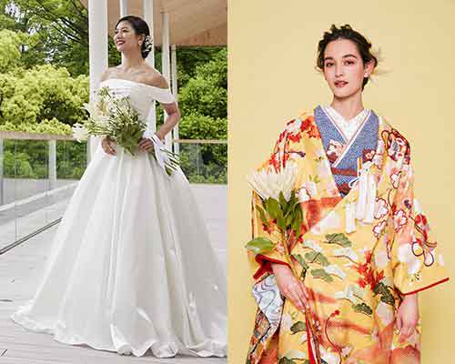 Japanese attire and wedding gowns Image